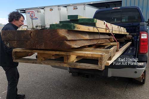 Earl picking up live edge slabs for custom made dining tables